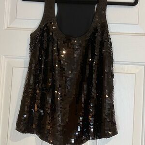Banana Republic Sequin Black Tank Top with 100% Silk Back Panel